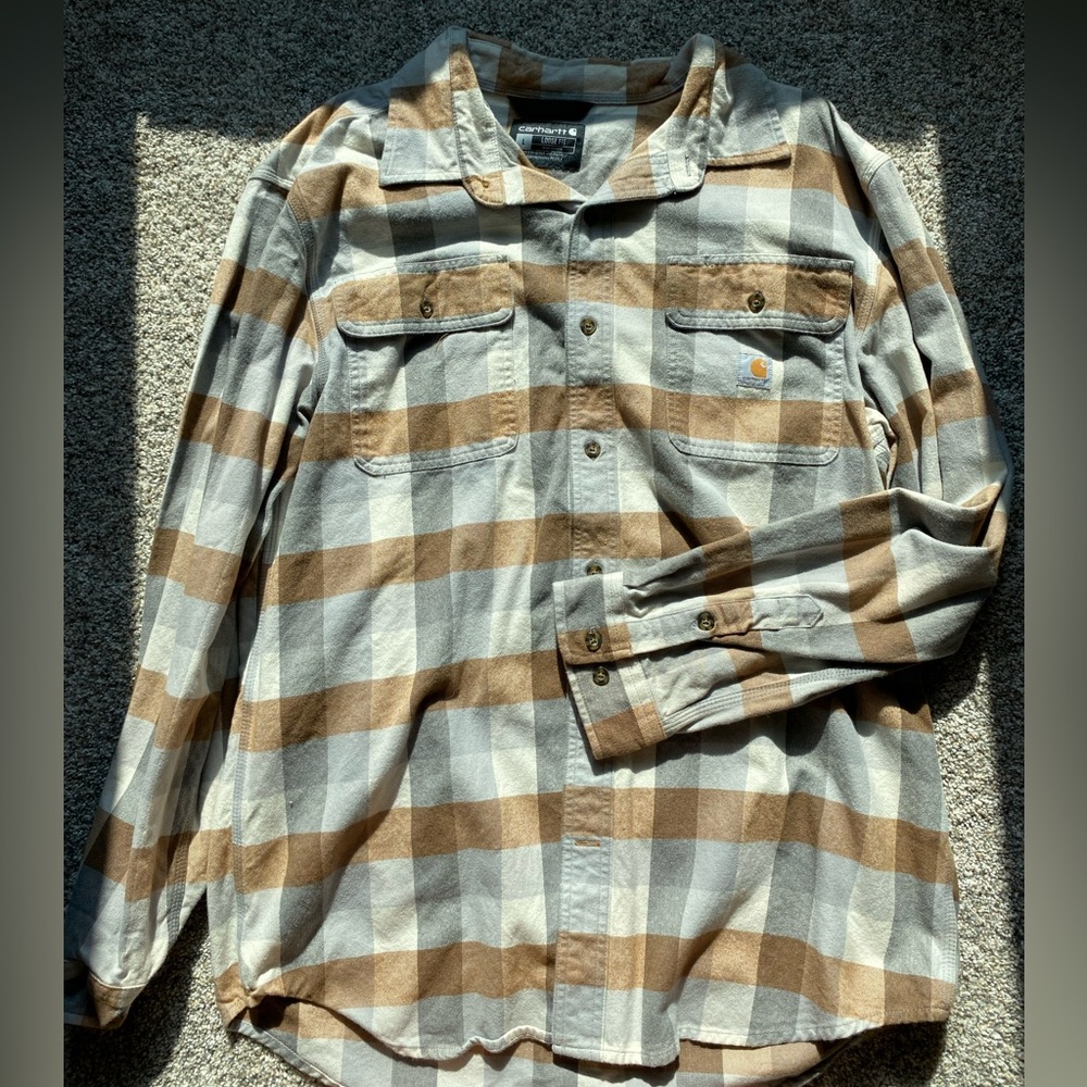 Men’s Large Heavy-Weight Carhartt Brown and Gray Checkered Flannel